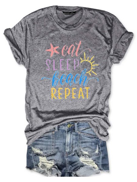 

Eat Sleep Beach Repeat Graphic Tee, Gray, T-shirts