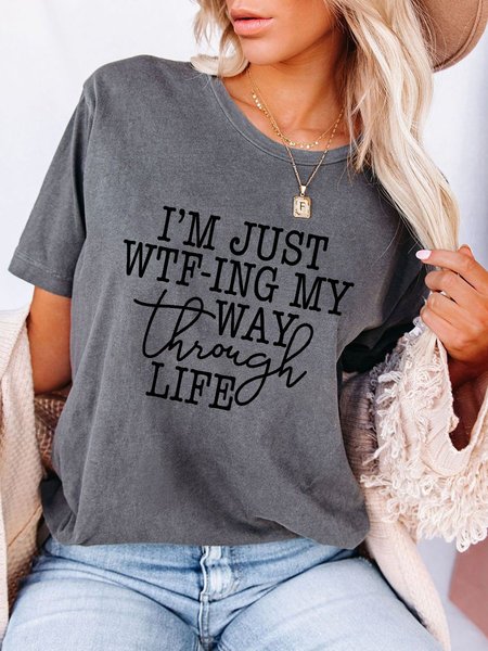 

Crew Neck Cotton T-shirt, Gray, T-shirts