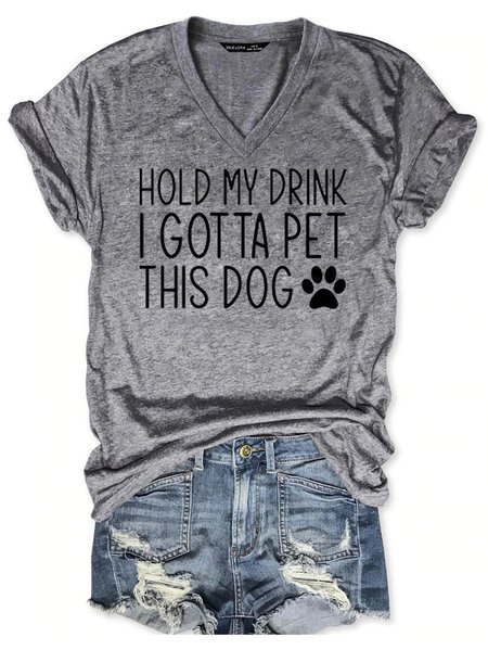 

Hold My Drink I Gotta Pet This Dog Tee, Gray, T-shirts