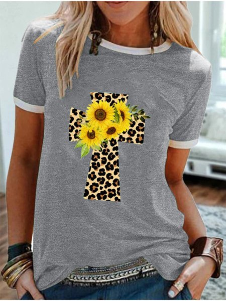 

Easter Graphic Short Sleeve Round Neck Loose Tee, Gray, T-shirts