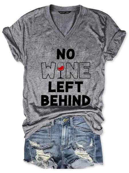 

No Wine Left Behind Graphic Short Sleeve Round Neck Loose Tee, Gray, T-shirts
