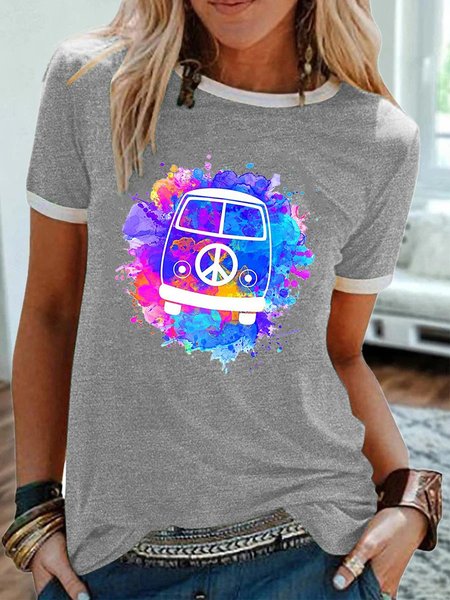 

Hippie Peace Bus Graphic Tee, Gray, T-shirts