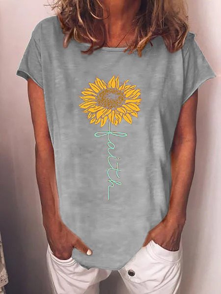 

Faith Short Sleeve Shift Cotton-Blend Casual Woman's Shirts & Tops, Gray, T-shirts