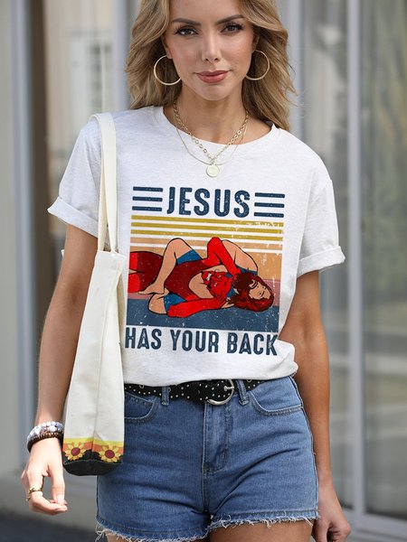 

Jesus Has Your Back Cotton-Blend Short Sleeve Letter Woman's Shirts & Tops, White, T-shirts