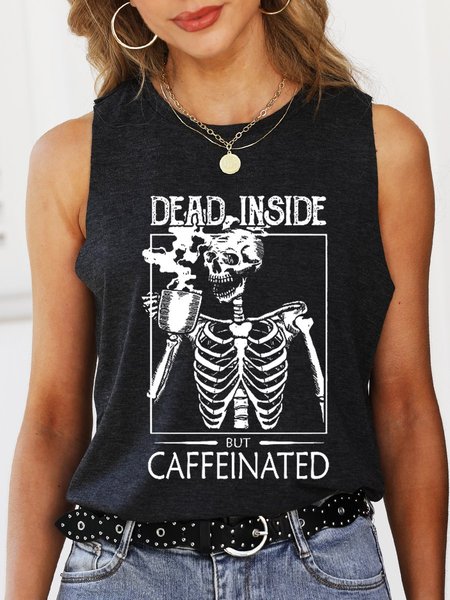 

Skeleton Drink Coffee Dead Inside But Caffeinated Tank Top, Black, Tank Tops