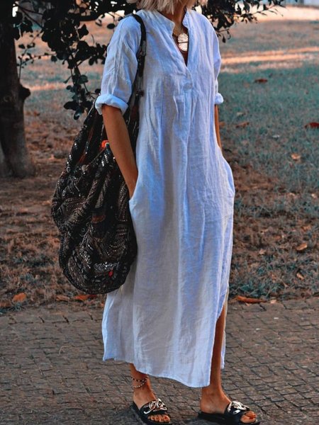 Gonna Casuale Mezza Manica, Bianco, Linen & Cotton Dresses