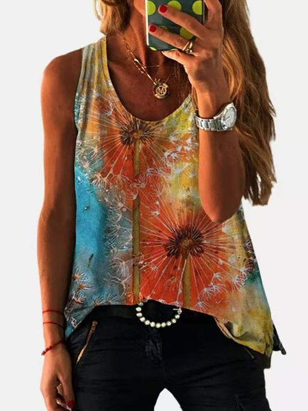 

Sleeveless Casual Crew Neck Tanks & Camis, Orange, Tank Tops & Camis