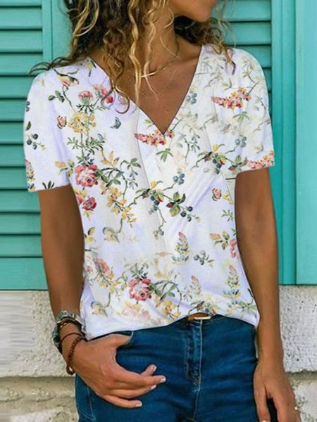 

Vintage Scollo a V Stampato Camicie & Top, Bianco, T-Shirts