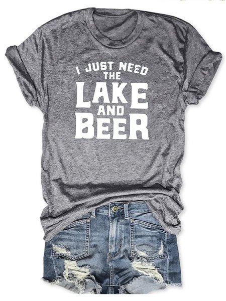 

I Just Need The Lake And Beer Women's T-Shirt, Grey, T-shirts