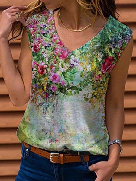 

Dritto Scollo a V Vintage Camicie & Top, Verde, Tank Top