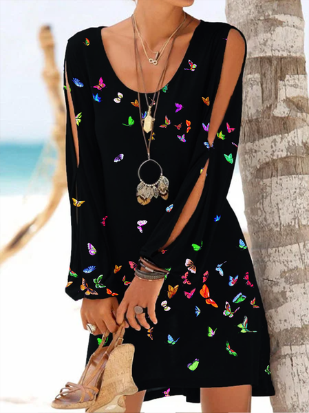 

Nuovo Donna Chic Vintage Vacanza Bohemian Farfalla Maniche Lunghe Gonna Casuale, Nero, Dresses