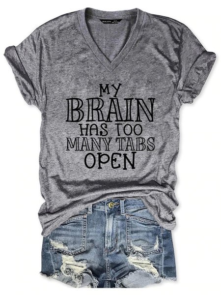 

My Brain Has Too Many Tabs Open Graphic V-neck Tee, Gray, T-shirts