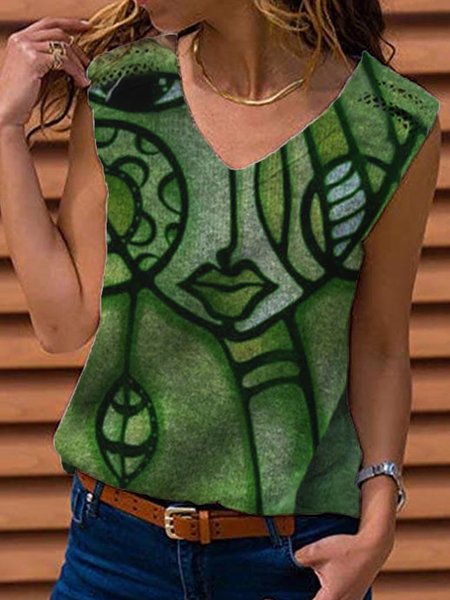 Persone Senza Maniche Top Cotone, Verde, Tank Top