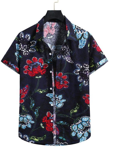 Holiday Shirts & Tops, Black, Men's Floral shirt