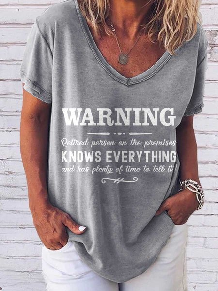

Worring Graphic Short Sleeve Round Neck Loose Tee, Gray, T-shirts
