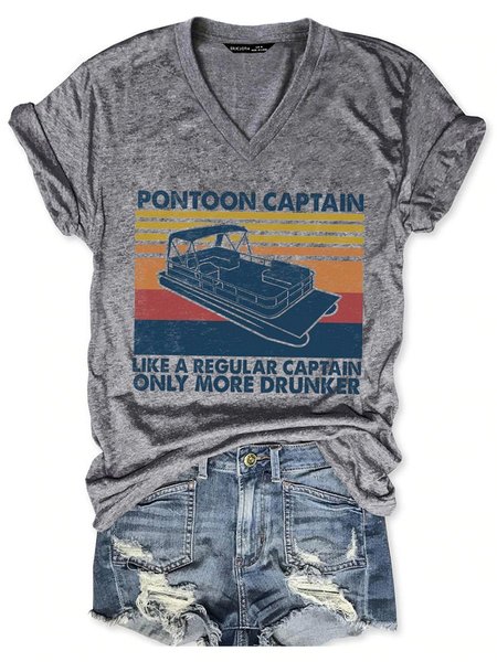 

Pontoon Captain Like Regular Captain Only More Drunker Short Sleeve Shift Woman's Shirts & Tops, Gray, T-shirts
