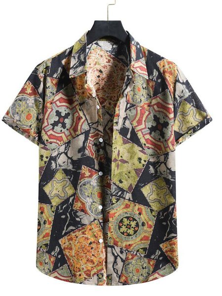 

Shirt Collar Cotton Casual Shirts & Tops, Green, Men's Floral shirt