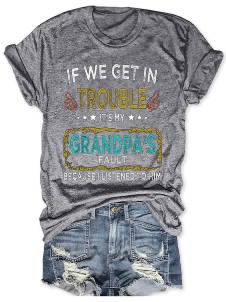 

If We Get In Trouble Casual Cotton-Blend Crew Neck Short Sleeve Woman's Shirts & Tops, Gray, T-shirts