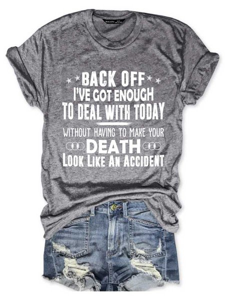 

Back Off Graphic Short Sleeve Round Neck Loose Tee, Gray, T-shirts