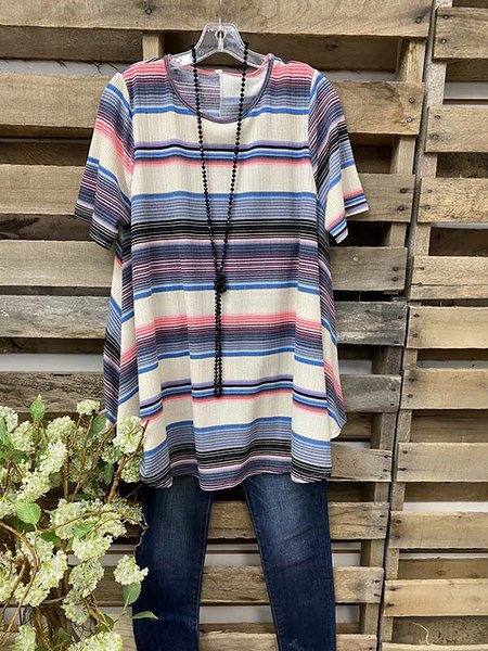 

Color-Block Casual Short Sleeve Shirts & Tops, Multicolor, Tops