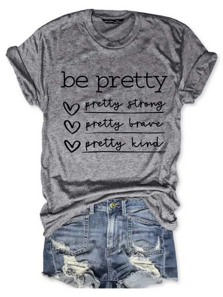 

Be Kind Graphic Short Sleeve Round Neck Loose Tee, Gray, T-shirts