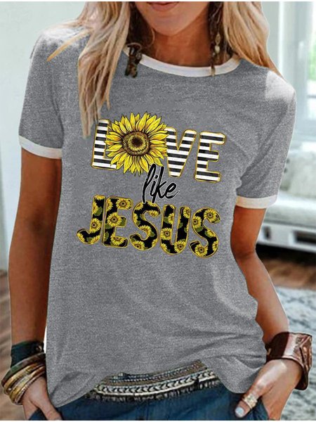 

Easter Graphic Short Sleeve Round Neck Loose Tee, Gray, T-shirts