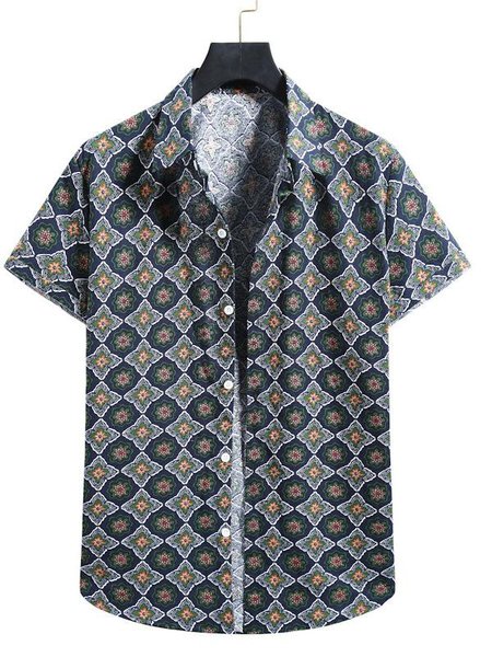 

Holiday Cotton Shirt Collar Shirts & Tops, Gray, Men's Floral shirt