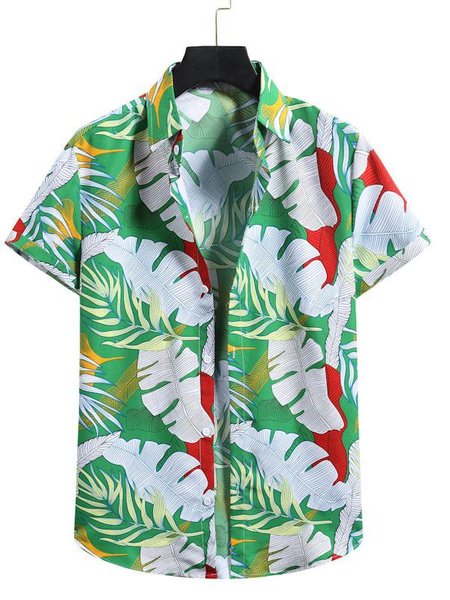 

Shirt Collar Casual Shirts & Tops, Green, Men's Floral shirt
