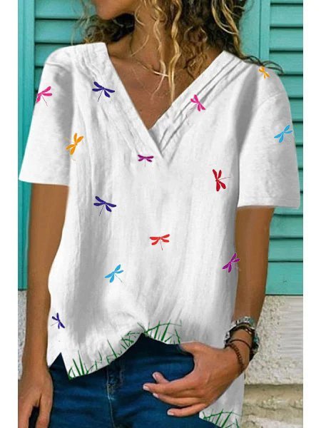 

Maniche Corte Scollo a V Casuale Camicie & Top, Bianco, T-Shirts