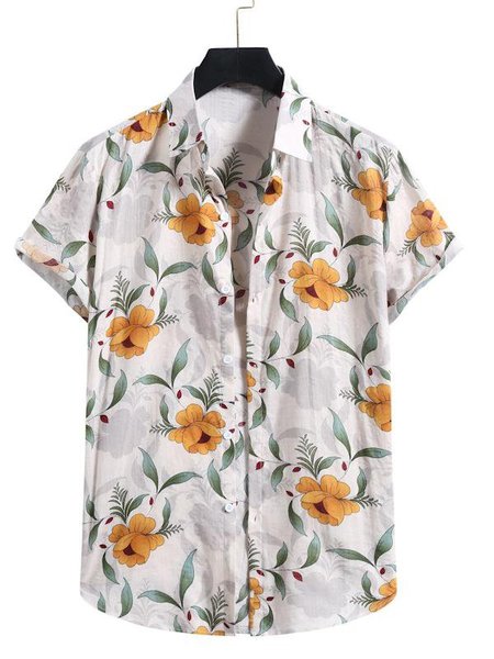

Leaves Casual Shirt Collar Shirts & Tops, White, Short Sleeves Shirts
