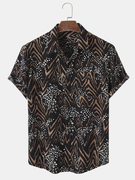 

Men's Shirt Collar Polka Dots Printed Shirts, Black, Men's Floral shirt