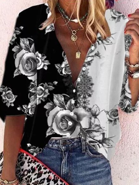 

Floral Casual Shift Shirts & Tops, Black, Tops