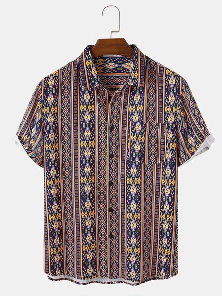 

Men's Printed Shirt Collar Casual Shirts, Red, Men's Floral shirt