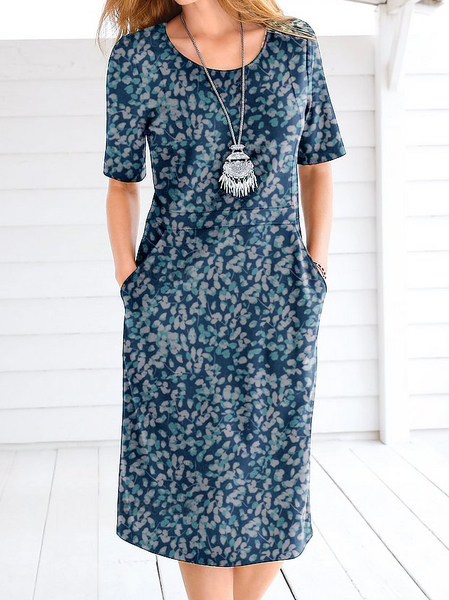 

Abito Dritto Maniche Corte Bohemian, Blu, Summer dresses