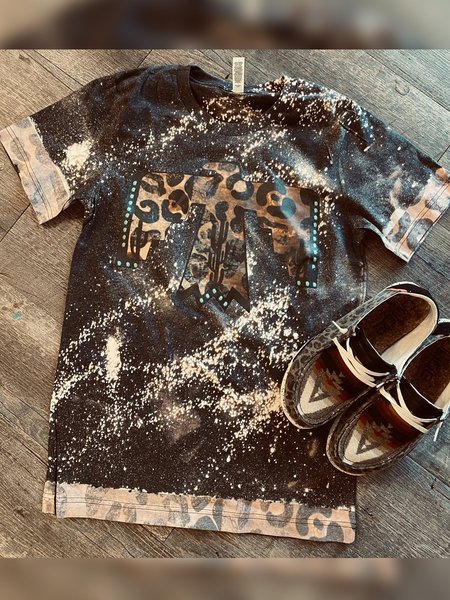 

Ombre/Tie-Dye,Leopard Short Sleeve Printed Polyester Crew Neck Vintage Summer Deep Gray Top, Auto-Clearance