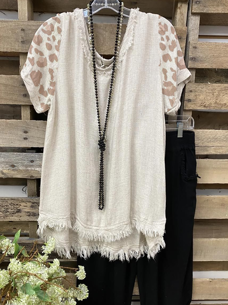 

Plus size Vintage Short Sleeve Leopard Tops, Khaki, Tees & T-shirts