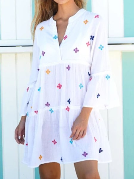 

Abito Dritto Maniche Lunghe Vacanza, Bianco, Mini Dresses