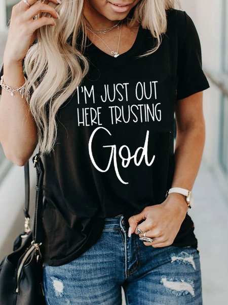 

I'm Just Here Trusting God Cotton Shirts & Top, Black, T-shirts