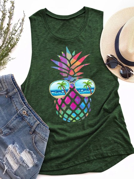 

Colorful Pineapple Sunglasses Beach Tank, Dark green, T-shirts