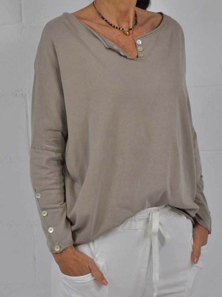 

Abbottonato Casuale Maniche Lunghe Camicie & Top, Cachi chiaro, T-Shirts