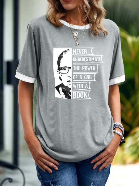 

Never Underestimate The Power Of Girl With A Book Women's T-Shirt, Grey, T-shirts
