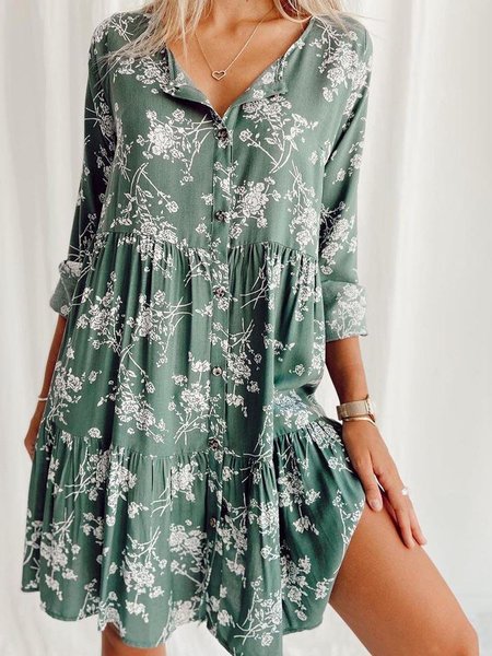 

Abito Casuale A-line Maniche Lunghe Misto Cotone, Verde, Dresses