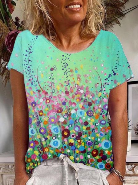 

Casuale Dritto Camicie & Top Misto Cotone, Verde, T-Shirts