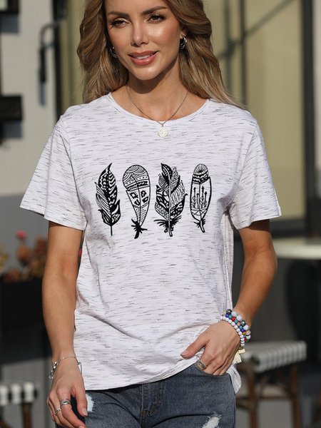 

Feather Casual Short Sleeve Cotton-Blend Shift Woman's Shirts & Tops, Light gray, T-shirts