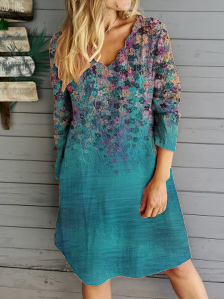 

Nuovo Donna Chic Vintage Vacanza Bohemian Floreale Casuale Scollo a V Abito, Blu, Summer dresses