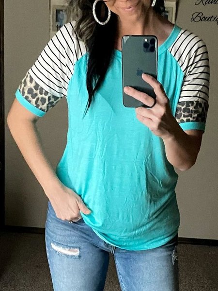 Short Sleeve Cotton-Blend Printed T-shirt, Blue, T-Shirts