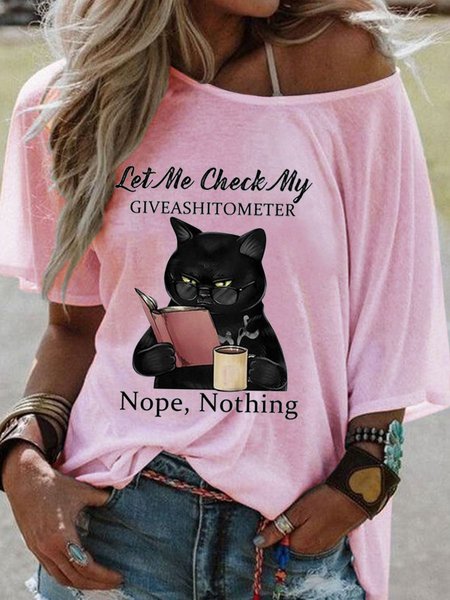 

Let Me Check My Giveashitometer Nope Nothing Shift Short Sleeve Animal Casual WomanTee, Pink, T-shirts