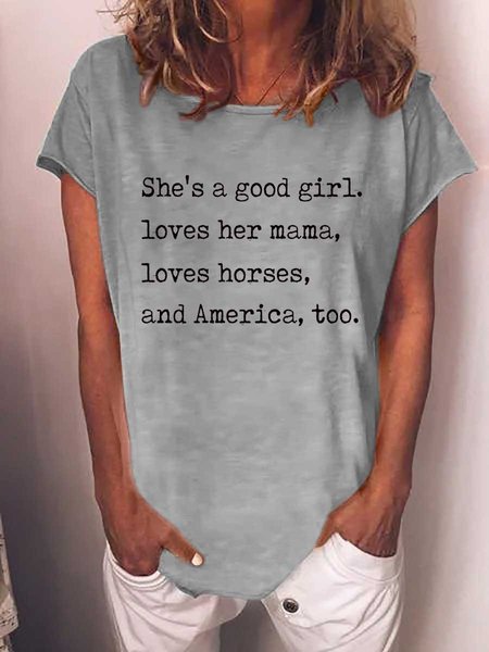 

Good Girl Graphic Short Sleeve Round Neck Loose Tee, Gray, T-shirts