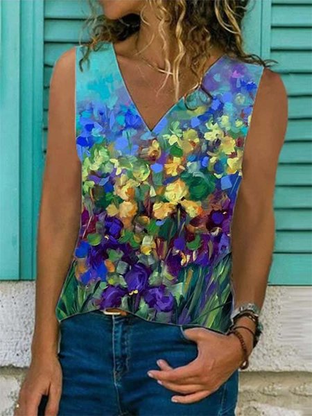 

Floral-Print Casual Sleeveless Shirt & Top, Multicolor, Tanks & Camis