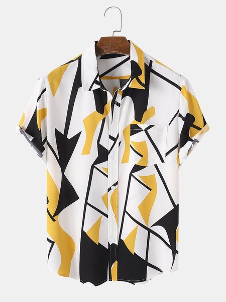 

Men's Printed Basic Shirt Collar Shirts, Yellow, Shirts